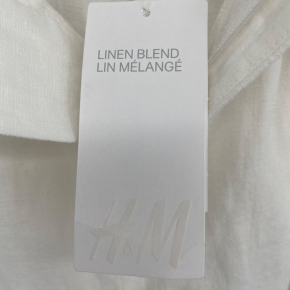H&M Linen Blend High Rise Paper Bag Waist Shorts Cream Size 6 NWT - Picture 9 of 11